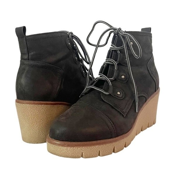 Mia Grant Wedge Black Textile Platform Lug Sole Lace-Up Shoe Women’s Size 10 - Picture 11 of 11